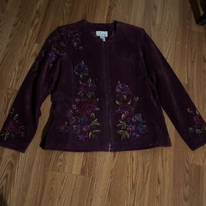 Linea by Louis Dell'Olio Plum Floral Embroidered Leather Jacket Vintage Western